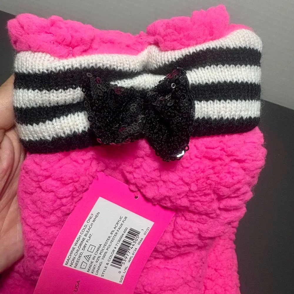 BETSEY JOHNSON Pink Fuzzy Sock with Sequin Bow